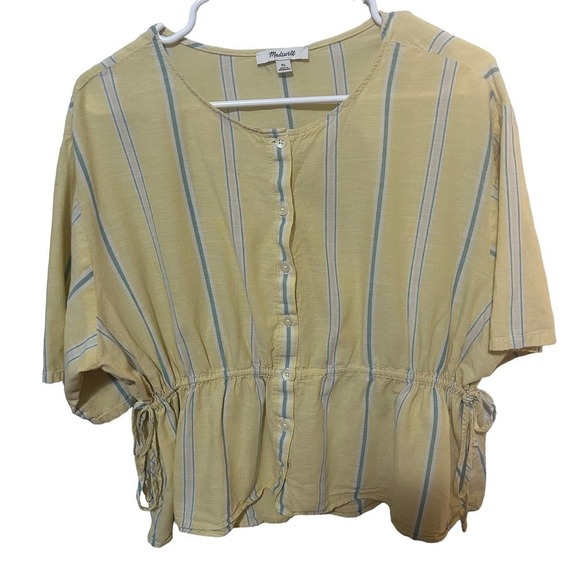 Madewell Boxy Drawstring Waist Striped Yellow Top - Picture 4 of 9